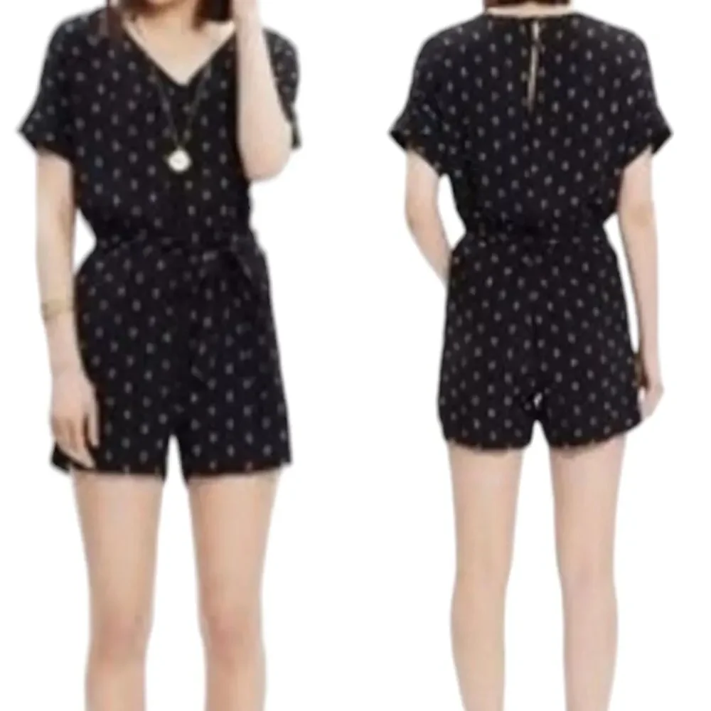 Madewell Romper Womens Small Black Diamond Print V-Neck Cap Sleeve Bohemian - Picture 5 of 13
